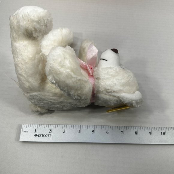 Beta Toys White Teddy Bear Plush 8 Inches Tall Stuffed Animal Pink Ribbon New - Picture 10 of 12